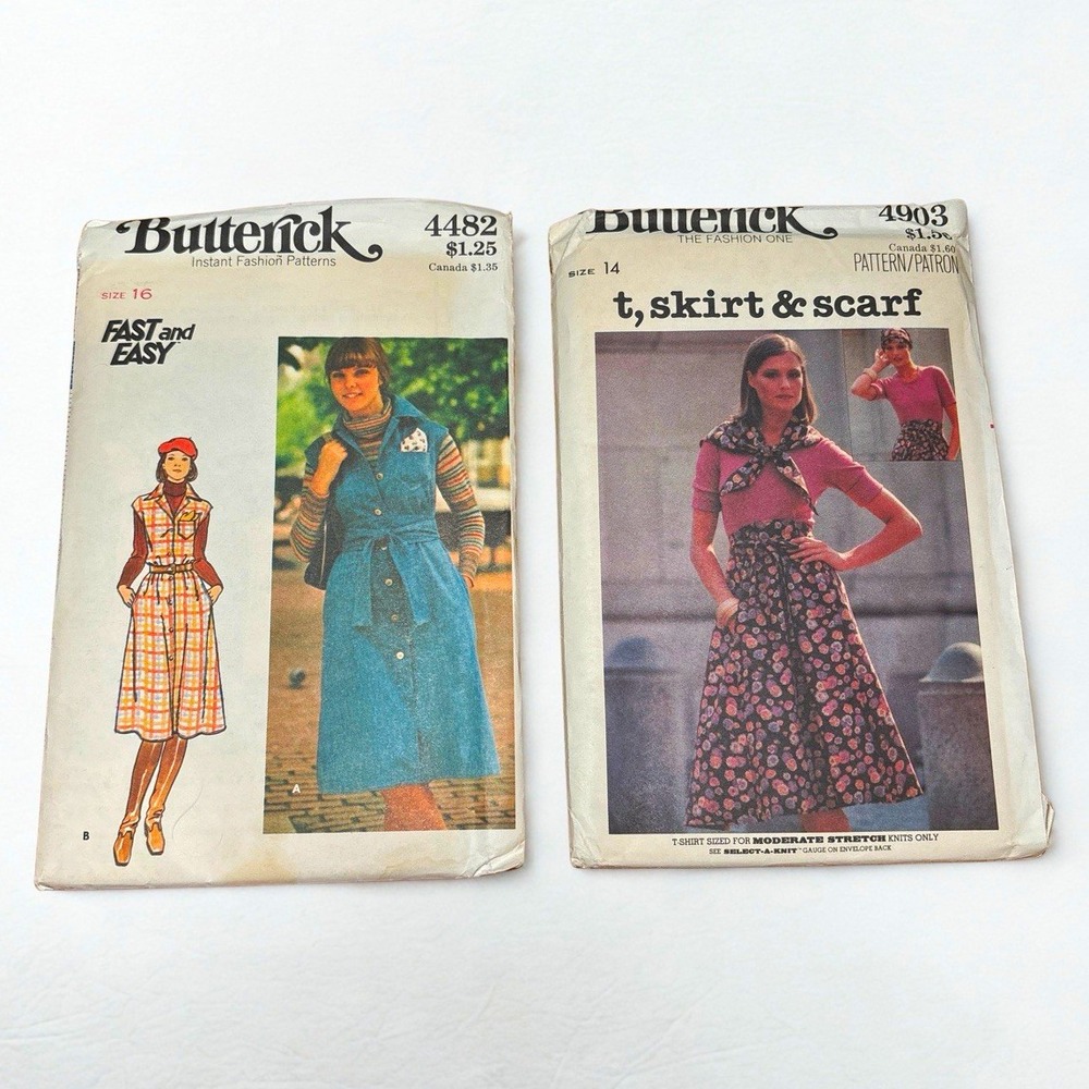 Lot of 2 Vintage 1970s Butterick Sewing Patterns 4482 Size 16 & 4903 Size 14